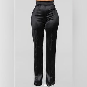 Fashion Nova High-Waist Satin Straight-Leg Pants - Black
